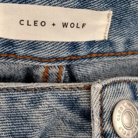 Cleo + Wolf Patchwork Distressed Light-Wash High-Rise Straight Jeans Women's 29 - Picture 12 of 15